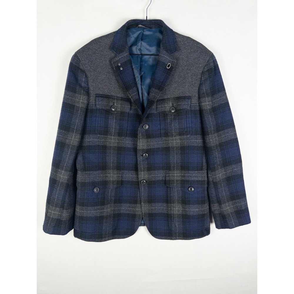 Banana Republic Slim Fit Wool Plaid Blazer Sport Coat Mens 42S Navy Gray Heritag